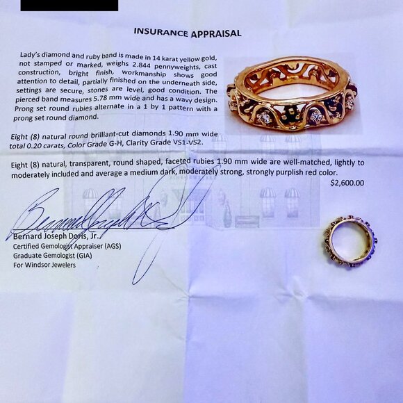 14k Gold Natural Diamond & Ruby Filigree Band Ring, Size 6.5 – Appraised $2,600 - Picture 6 of 6